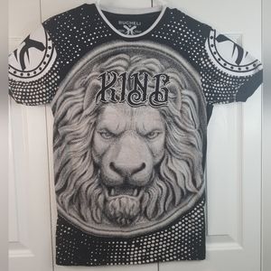 Bucheli Moda Italia Mens Sz Medium Short Sleeve T Shirt Lion Studded King (700)
